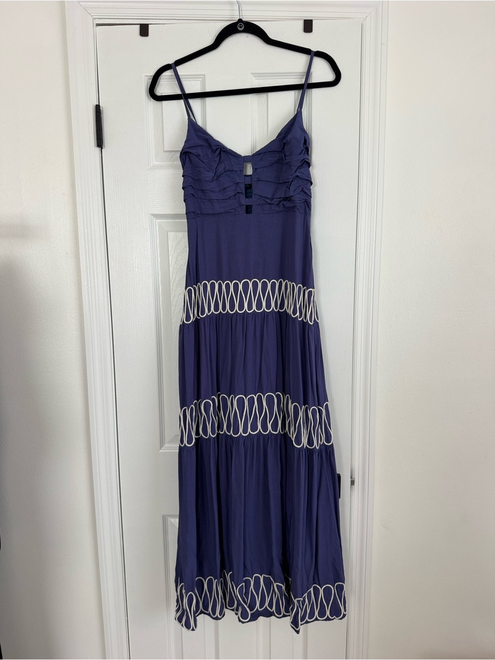 Purple Spaghetti-Strap Maxi Dress with White Loop Trim